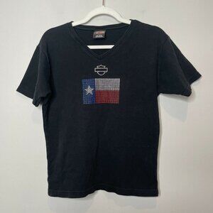 Womens Harley Davidson Amarillo Texas Flag Jewel V Neck T Shirt Size XL